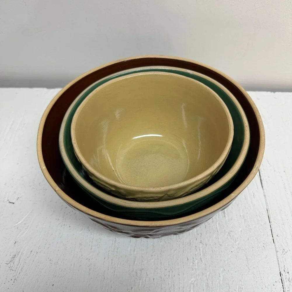Gooseberry Patch Embossed Stoneware Mixing Nesting Bowl Set‎ of 3 Autumn Pattern